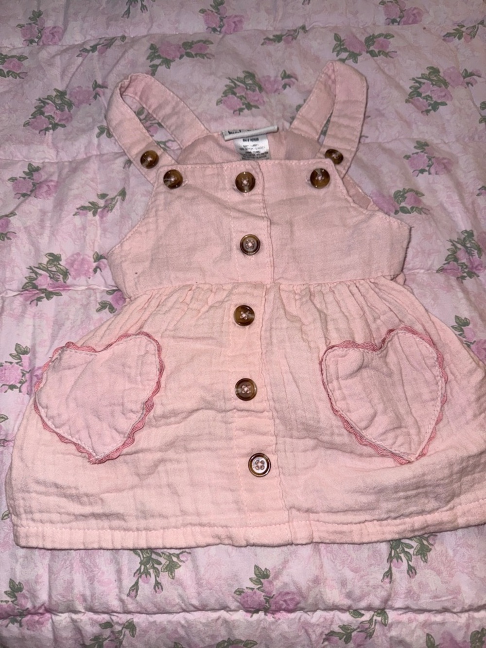 Pink Baby Girl Button-Front Heart Pocket Dress